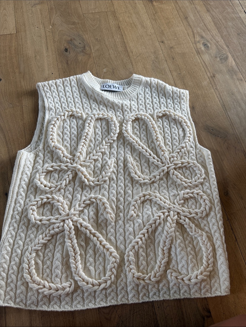 Loewe Cream Cable-Knit Vest with Braided Floral Motifs